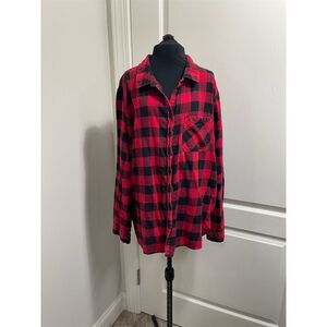Beachlunchlounge Women's XL Red Plaid Button-Up Long Sleeve Shirt